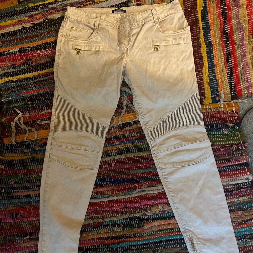 Balmain cream/tan biker pants